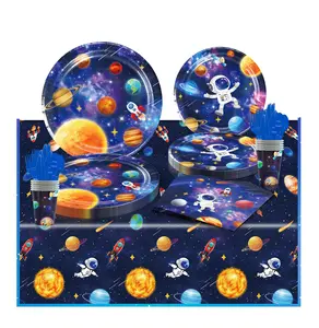 Астронавт тематические Мультяшные декоративные бумажные тарелки бумажные стаканчики скатерть набор одноразовой посуды