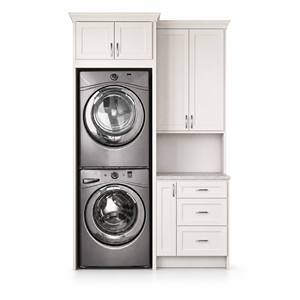 Ensemble de meubles de buanderie blancs modernes de style Shaker avec tiroirs, plan de travail et crédence <span class=keywords><strong>pour</strong></span> unité de rangement superposée lave-<span class=keywords><strong>linge</strong></span> et sèche-<span class=keywords><strong>linge</strong></span> - Product Image 1