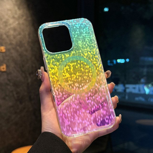 IMD Wholesale Gradient Clear Tpu PC Aurora Magnetic Gradient Wireless Charging Full Protection Phone Case for iPhone 16 Pro Max