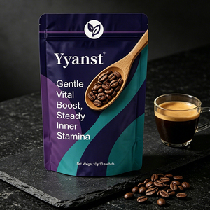 กาแฟสำเร็จรูปสารสกัดจากรากพืชหลายชนิด 10 กรัม*10 ซอง บรรจุในซองโค้งสีม่วงอมเขียว รับผลิตแบรนด์ส่วนตัว ขายส่งจากโรงงาน - Product Image 4