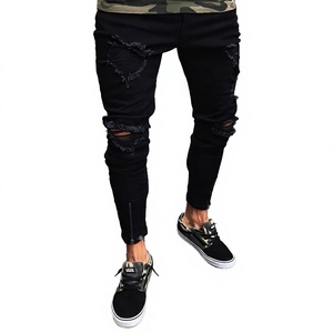 Pantalon en jean délavé coupe droite pour homme, style décontracté, double genou renforcé, idéal pour l'hiver et l'automne, style utilitaire, déchiré, pour le travail ou le streetwear, ODM - Product Image 3