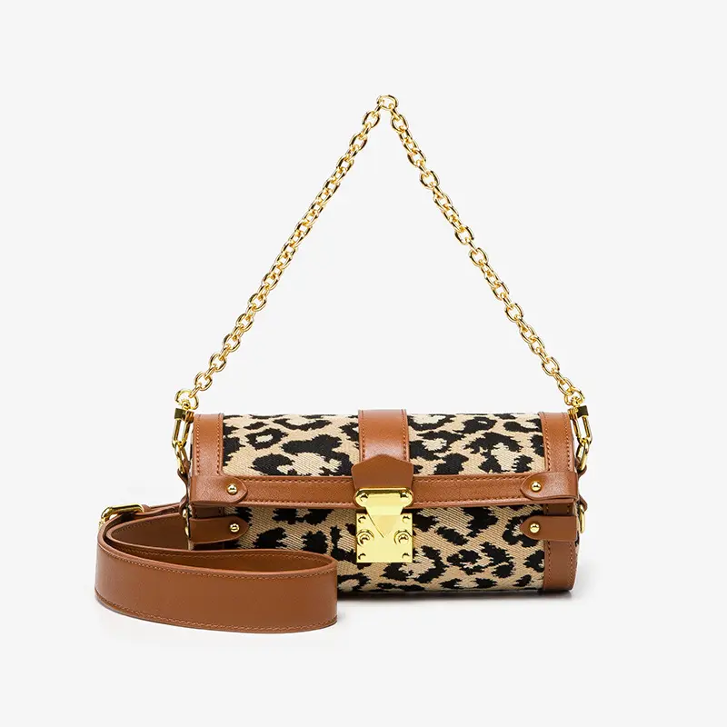 Bolso cruzado de hombro con patrón de leopardo para mujer, bandolera pequeña de forma redonda, bolso de mano Vintage de cuero PU, bolsa de mano para axila