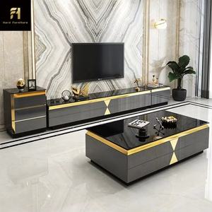 Luxury Metal <strong>Glass</strong> Wood Center <strong>Coffee</strong> <strong>Tables</strong> With Drawer Modern Extendable Storable Wall TV Stand Cabinet Unit Set - Product Image 3