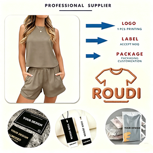 Completo Casual da Donna Verde Oliva Senza Maniche con Pantaloncini, Morbido e Traspirante, 100% Cotone, Estivo con Tasche Laterali - Product Image 1