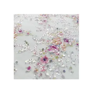 Las últimas cuentas de lentejuelas de encaje de flores de Georges se emparejan tela de encaje de novia varias fiestas de piedra para mujeres bodas