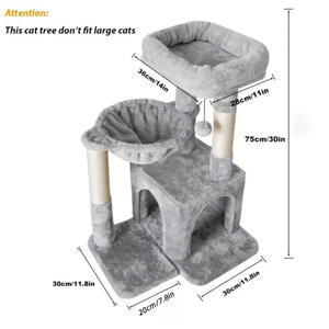 شجرة قطة مخملية من الخشب الحقيقي الرمادي ، أثاث واقعي ، لعبة حيوانات أليفة تفاعلية وحركة ، لعبة من الورق المقوى - Product Image 4