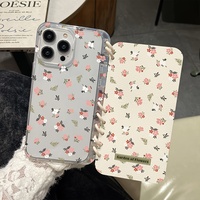 1pc Cute Small Floral Flower Print TPU Flip Cover pour téléphones mobiles y compris Phone Grip Cartoon Design