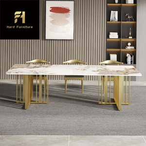 High Quality Luxury <strong>Thin</strong> Marble Top <strong>Dining</strong> <strong>Table</strong> White Gold for Villa and Hotel for Home Furniture - Product Image 1