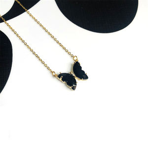 Collares de mariposa de acero inoxidable para mujer con piedras de cristal azul 11 colores Cadenas chapadas en rodio Forma de labio para aniversarios - Product Image 3