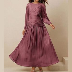 Robe longue de soirée élégante pour femme, à manches bouffantes, col rond, coupe ajustée, taille cintrée, pour femme - Product Image 2