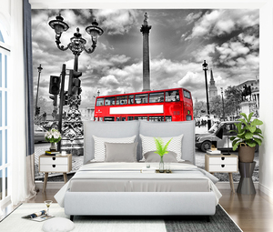 Scena di londra Bus rosso nero bianco arte murale per soggiorno decorazione retrò città paesaggio Peel Stick carta da parati - Product Image 4