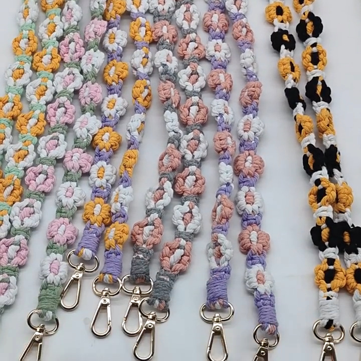 Custom Cotton Crochet Flower Lanyard - Adjustable Eco-Friendly