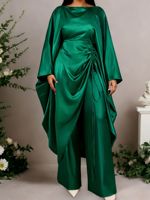 Ensemble en satin avec cordon de serrage, manches chauve-souris amples, pantalon de fête, vente en gros, direct usine, ensemble deux pièces en dentelle pour fête, robe africaine