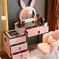 Table de Maquillage Multifonctionnelle de Luxe Moderne 2026 pour Filles avec Miroir Lumineux à Recharge Sans Fil en Bois Massif pour Salle de Bain et Chambre