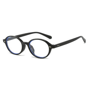 Montures de lunettes ovales de style coréen, monture intégrale, anti-lumière bleue, unisexe, verres PC, protection anti-UV, design à rivets - Product Image 1