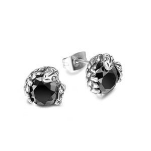 Pendientes de tuerca con diseño de serpiente y piedra negra, engaste de bisel, joyería de moda, regalo - Product Image 1
