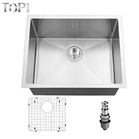 Évier de cuisine encastré simple en acier inoxydable 304 fait main, épaisseur 16 gauge, surface brossée moderne, garantie 5 ans, sans robinet