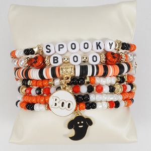 Juego de pulseras con cuentas de Halloween con dijes de calavera, calabaza y fantasma, joyería para fiestas, para mujeres, hombres, unisex, pulseras de moda con dijes. - Product Image 4