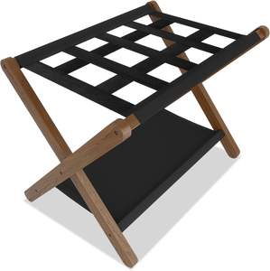 Portaequipajes, soporte plegable para maletas con estante <span class=keywords><strong>de</strong></span> almacenamiento, portaequipajes con 5 correas <span class=keywords><strong>de</strong></span> nailon para habitación <span class=keywords><strong>de</strong></span> invitados, dormitorio, hotel, nogal - Product Image 1