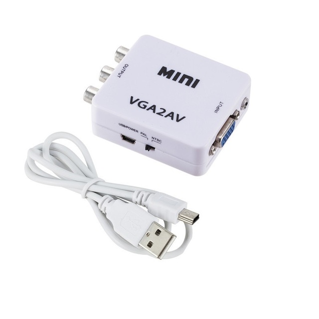 BAJEAL VGA to AV Adapter 1080p Mini VGA2AV RCA Converter Coaxial Monitoring Host to RCA