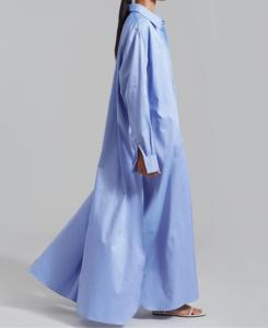 Camicia da donna <span class=keywords><strong>blu</strong></span> cotone medio abiti in <span class=keywords><strong>lino</strong></span> oversize Maxi collo a punta a tracolla con polsini in <span class=keywords><strong>lino</strong></span> camicia di <span class=keywords><strong>lino</strong></span> - Product Image 4