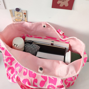 Bolsos de hombro informales con estampado de guepardo grandes para mujer al por mayor, bolso de mano de lona de leopardo rosa de gran capacidad - Product Image 6