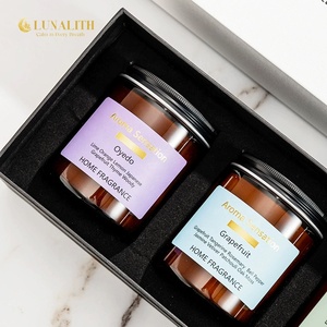 Großhandel Luxus 3er-Pack 200G Großvolumige Sojawachs Duftkerzen <span class=keywords><strong>Set</strong></span> |   Bernsteinfarbenes Glasgefäß Aroma-Duftgeschenke für Frauen - Product Image 4