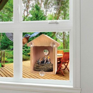 Plastic Bird House With Suction Cups Wall Mount Rectangle Light Brown Garden Decoration For Birds Easy Install - Product Image 4