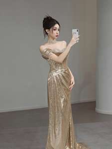 Vestido de Princesa Dorado Brillante S3731L 2026 para Ceremonia de Mayoría de Edad, Fiesta de Graduación, Fiesta de Cumpleaños, Vestido de Noche de Alta Gama - Product Image 3