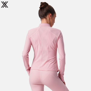 Vêtements de Sport en gros Fermeture Éclair Femmes Gym Porter Nouveau Style Coupe <span class=keywords><strong>Slim</strong></span> Rose Vestes De Yoga avec Trou Pour Le Pouce - Product Image 2