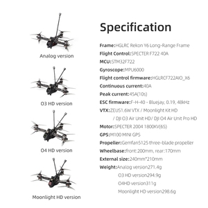 โดรน <span class=keywords><strong>HGLRC</strong></span> Rekon Y6 ขนาด 5 นิ้ว ระยะไกล FPV BNF 6S ELRS 2.4G รุ่น Y6 พร้อมระบบ GPS รองรับ DJI O4 Pro/Moonlight/O3/Analog VTX - Product Image 6