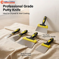 Couteau à mastic professionnel en acier inoxydable avec lame polie miroir et manche bicolore pour le collage de plaques de plâtre et le revêtement mural