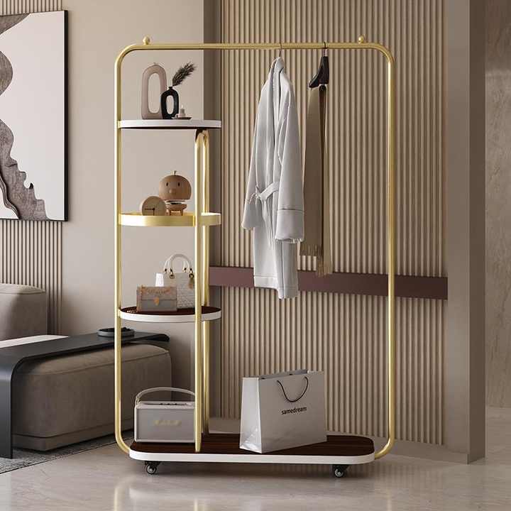 Light Luxury Movable Metal Indoor Coat Rack Hanging Clothes Stand for ...