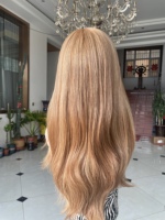 SHY Sheitel en cheveux humains, base en soie, cheveux vierges bruts de qualité supérieure, couleur blonde, construction de bonnet respirant, marque privée