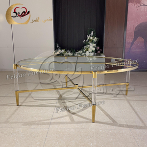 Table basse ronde en acrylique transparent de conception contemporaine avec cadre doré luxueux, romantique et élégant pour le salon - Product Image 4