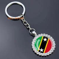 Porte-clés fleur en strass drapeau de Sainte-Kitts et Nevis, très populaire, pour sac à dos, décoration de clés, breloque de portefeuille, souvenir de voyage