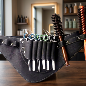 Bolsa para Tijeras de Barbero de Acero Inoxidable ASAP para Diestros con Cepillo de Pelo de Mango Largo y Correa para Propietarios de Salones - Product Image 3