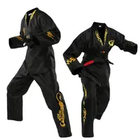 Uniforme de Taekwondo para niños y adultos, uniforme deportivo WTF, Color dorado y negro, venta al por mayor