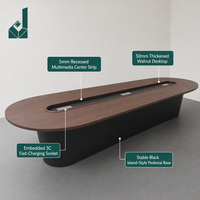 Table de conférence moderne minimaliste de grande taille, écologique, finition placage noyer, prise 3C intégrée, base robuste, mobilier de bureau