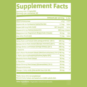 Capsules de Yerba Maté Naturelles Formule Yerba Brain avec Bacopa <span class=keywords><strong>Ginkgo</strong></span> & Crinière de Lion Concentration Mémoire & Énergie Complément Alimentaire - Product Image 3