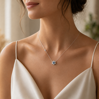 Collar al por Mayor para Mujer, Plata de Ley 925, con Colgante de Flor y Topacio Azul, para Regalo Personalizado, Proveedor de Joyería
