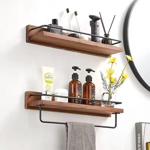 Supporto doccia in legno massello per bagno a parete cassettone portasciugamani nero mensola da bagno <span class=keywords><strong>porta</strong></span> <span class=keywords><strong>Shampoo</strong></span> - Product Image 1