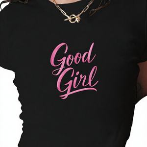 Camiseta Corta de Punto con Estampado Ajustada al Cuerpo para Mujer, Estilo Y2K, Good Girl - Product Image 1