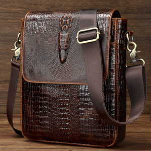 Sac bandoulière <span class=keywords><strong>homme</strong></span> en cuir véritable gaufré <span class=keywords><strong>tendance</strong></span>, sac messager de luxe à rabat motif crocodile pour <span class=keywords><strong>homme</strong></span>, vente en gros - Product Image 1