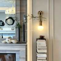 Applique murale vintage en verre avec perles d'onyx et LED pour chambre, villa, hôtel