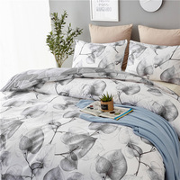 Parure de lit en microfibre, Style Simple, personnalisé, très tendance, impression noire, feuilles, plantes, housse de couette, drap de lit, 3 pièces