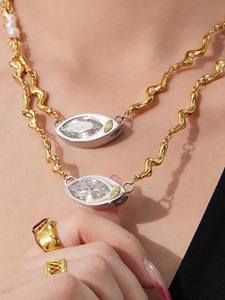 <span class=keywords><strong>Collar</strong></span> de Perlas y Circonitas Marquise con Diseño Nuevo 2026, Cadena de Acero Inoxidable Texturizada, Joyería Elegante para Mujer, Venta al por Mayor - Product Image 5