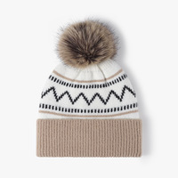 Bonnet personnalisé pour femme en tricot Fair Isle doublé polaire avec pompon, double couche épaisse et revers plié, chaud et tendance pour l'hiver