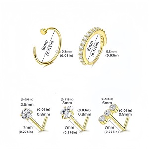 Lot de 10 Piercings de Nez en Acier Inoxydable avec Strass et Zircon, Bijoux de Piercing Dorés en Forme de L Géométrique, Idéal Cadeau - Product Image 2
