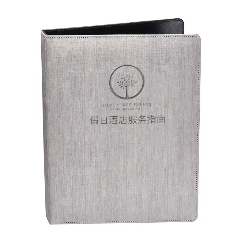 4 Ring binder White Or Black PU Leather Hotel Service Guide By High Quality Manufacture Factory